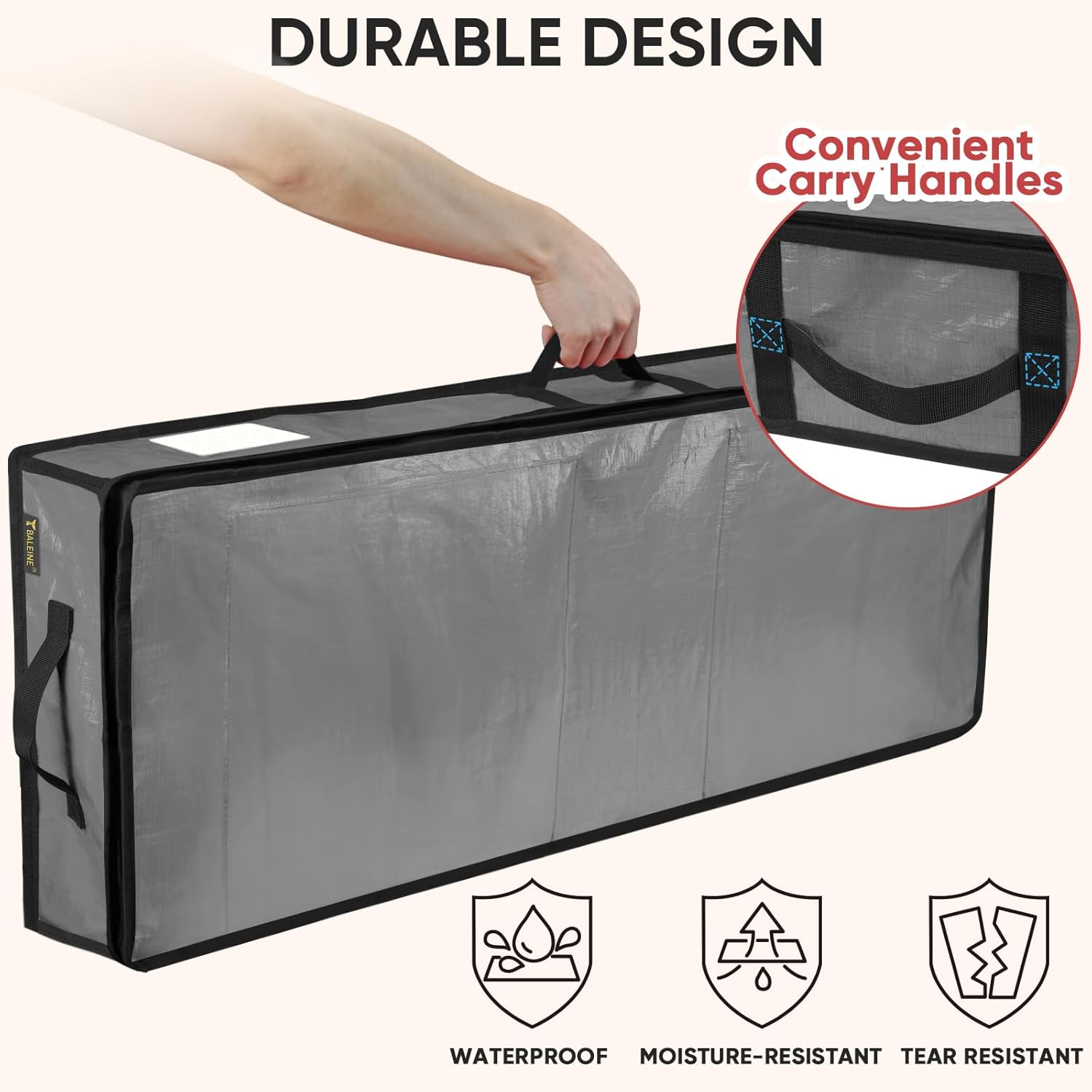 BALEINE Soft Christmas Wrapping Paper Storage Bag. 40 Durable PE Gift Wrap Storage Bag with Flexible Partitions and Pockets for Ribbon. Accessories (Grey) - Image 5