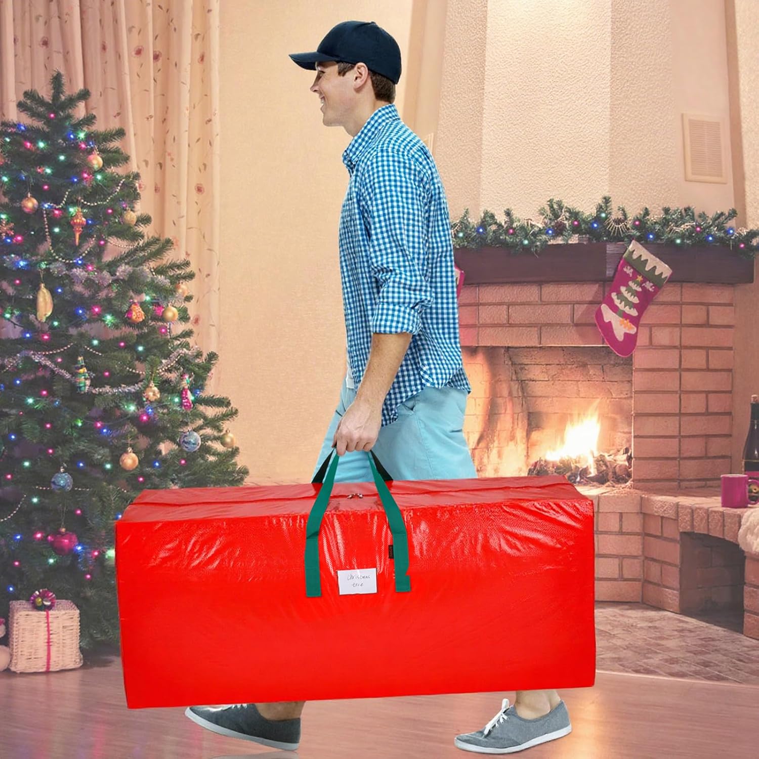 KRYSTY Christmas Tree Storage Bag - Fits Up to 7.5 Foot Xmas Holiday Tree. Zippered Bag. Carry Handles. Durable Waterproof Material. Protects Against Dust and Moisture. Red - Image 5