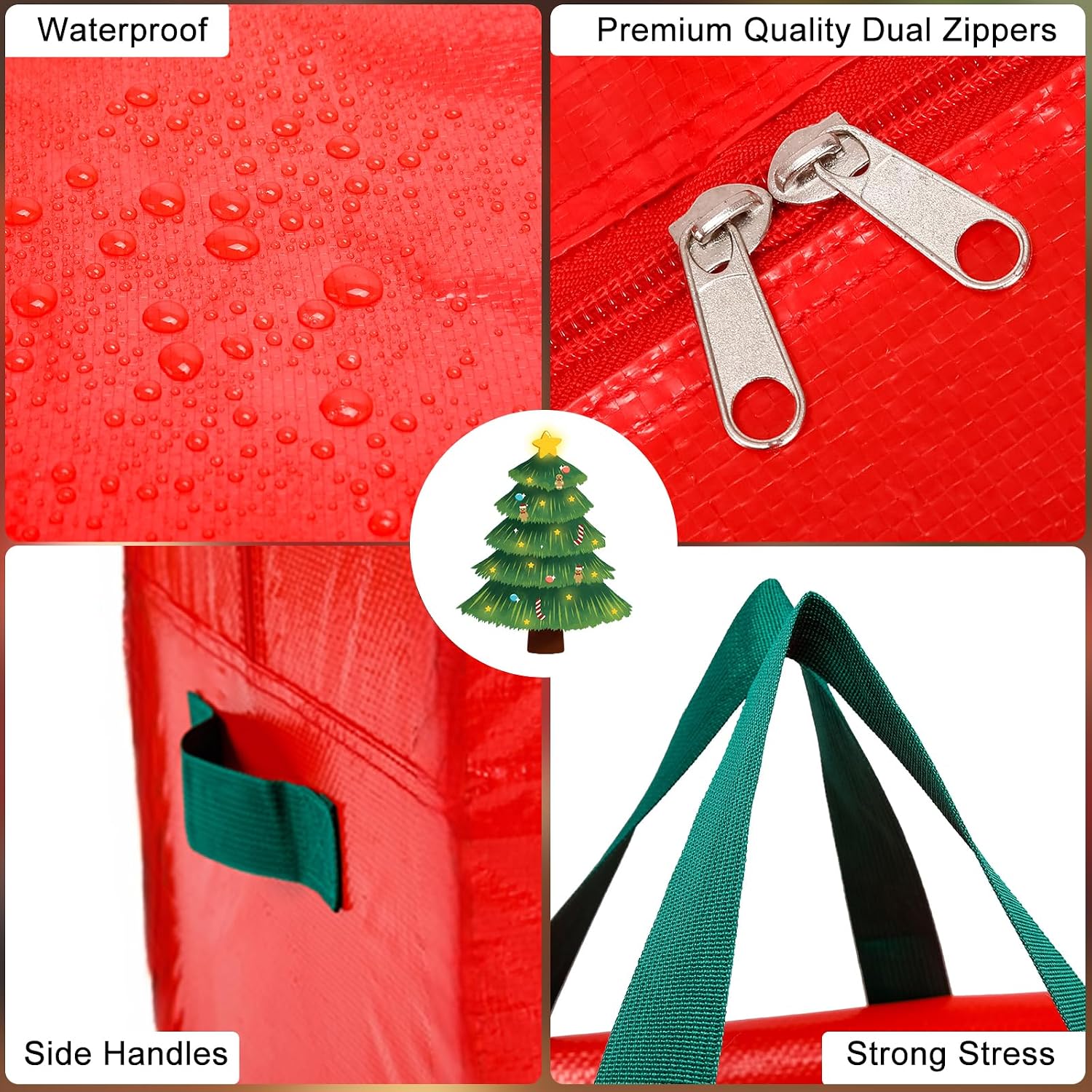 KRYSTY Christmas Tree Storage Bag - Fits Up to 7.5 Foot Xmas Holiday Tree. Zippered Bag. Carry Handles. Durable Waterproof Material. Protects Against Dust and Moisture. Red - Image 4