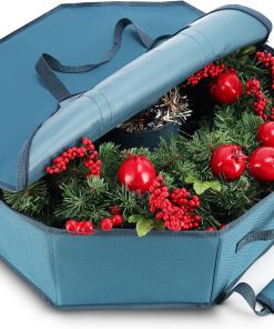 Wreath Storage Container - Hard Shell Christmas Wreath Storage Bag with Interior Pockets. Dual Zipper and Handles - 24 Premium Wreath Storage Organizer Box by Hearth & Harbor