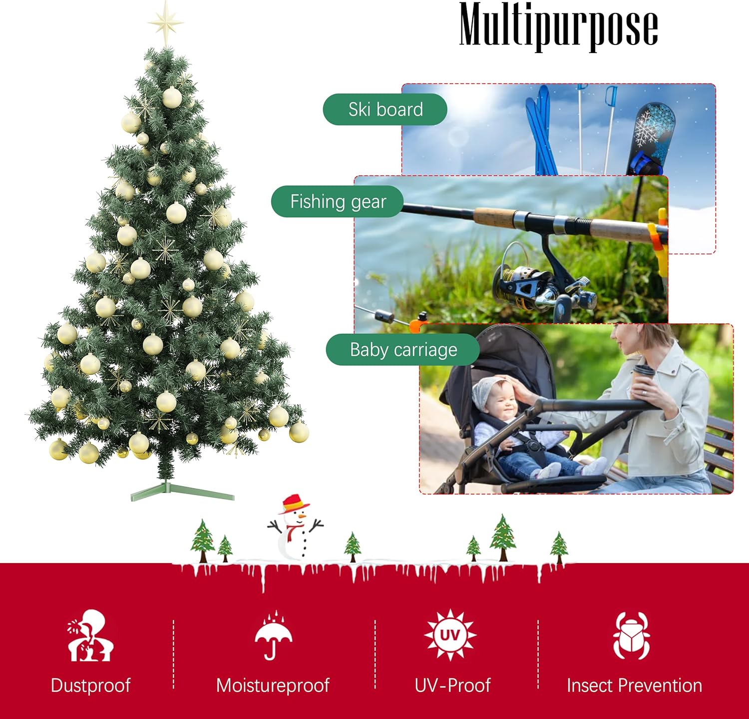 Cosy Family 7.5 ft Christmas Tree Storage Bag - Durable Heavy Duty Extra Large Artificial Xmas Holiday Tree Bag with Reinforced Handles and Dual Zippers Wide Opening - Red - Image 5