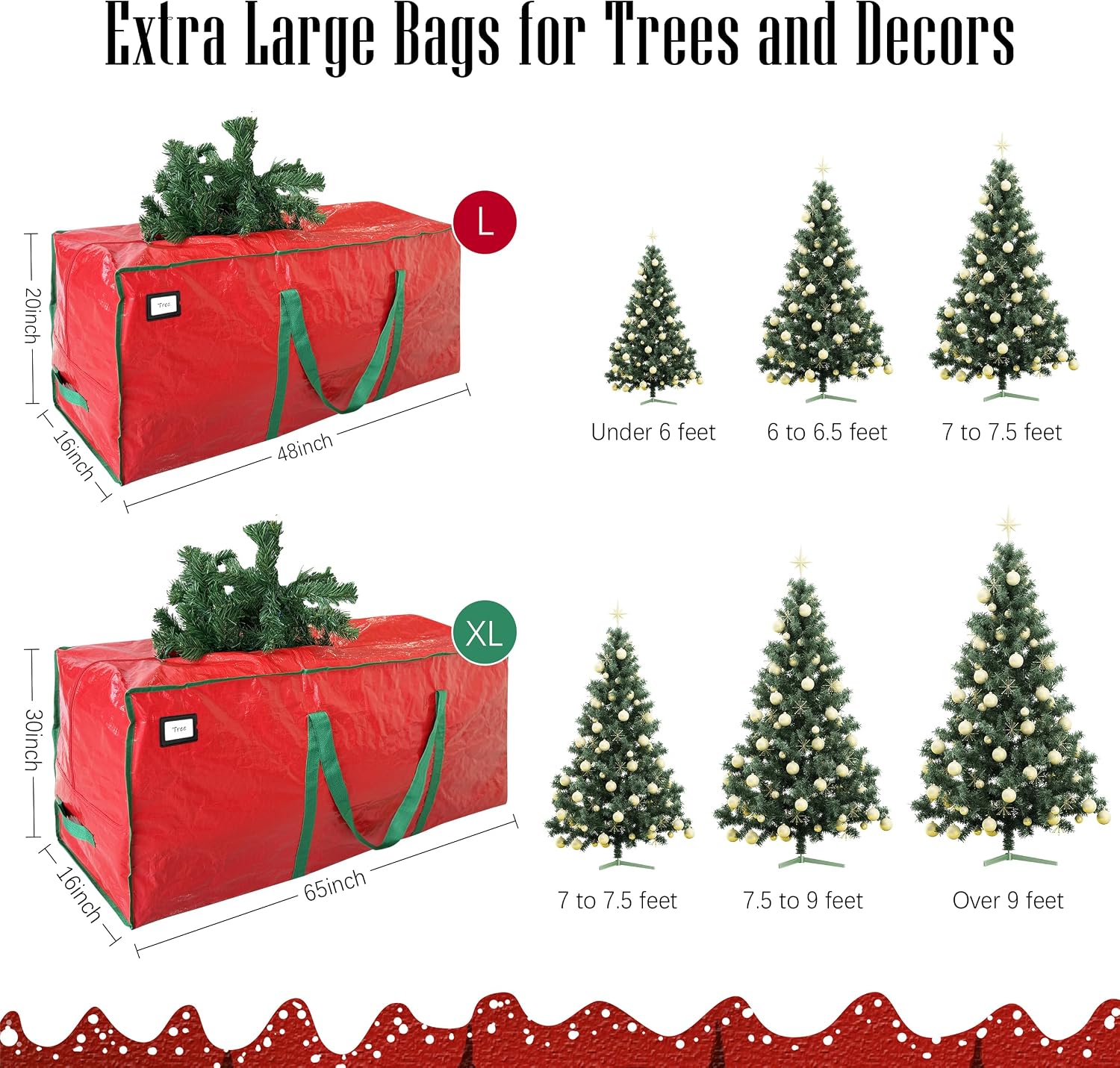 Cosy Family 7.5 ft Christmas Tree Storage Bag - Durable Heavy Duty Extra Large Artificial Xmas Holiday Tree Bag with Reinforced Handles and Dual Zippers Wide Opening - Red - Image 2